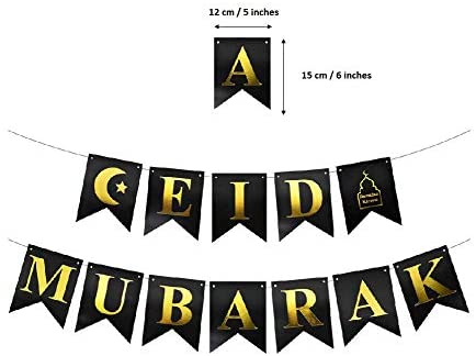 Eid Mubarak Banner Party Decoration Supplies Black And Gold (Ramadan Eid Event)