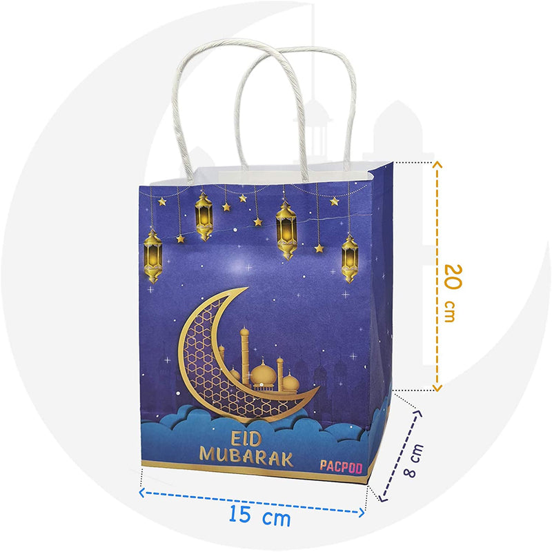 Pack of 10 Eid Mubarak Gift Bag Party Decoration Supplies Purple and Gold CAN