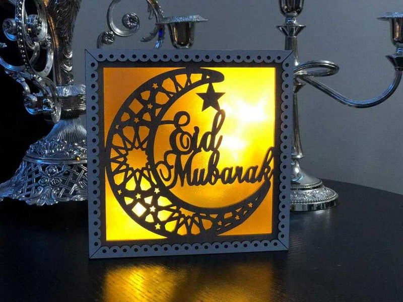 Wooden Square Plaque with Eid Mubarak LED Light Box
