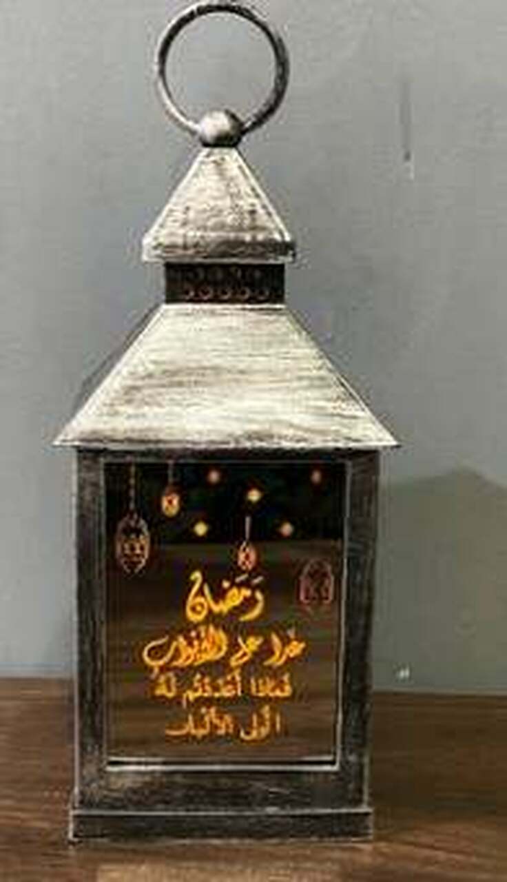 LED Ramadan Metal Lantern Wind Light Ornaments for Home Eid Mubarak silver Color