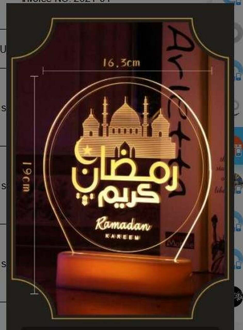 Acrylic and LED Hanging Pendant Plate, Ramadan Kareem Moon with LED String Light Ornament, 16.3x6x19 cm Design 4