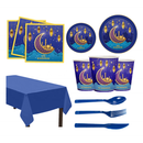 16 Guest Eid Mubarak Tableware Set Disposable Paper Plates Napkins Cups Table Cover Cutlery Eid Mubarak Party Supplies