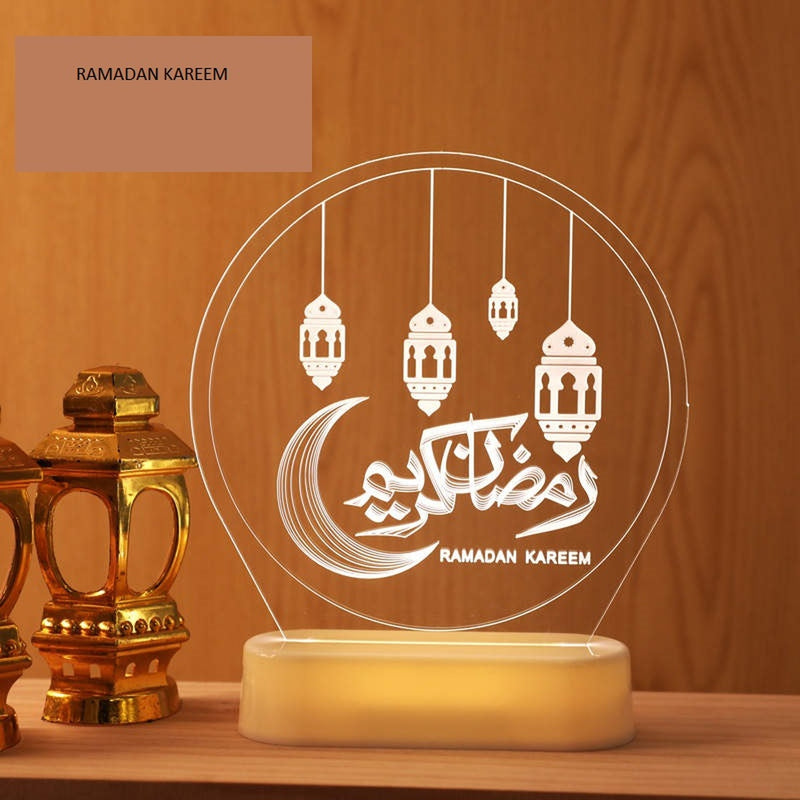 Acrylic and LED Hanging Pendant Plate, Ramadan Kareem Moon with LED String Light Ornament, 16.3x6x19 cm
