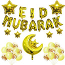 Set of 37 pcs Eid Mubarak Crescent Star Moon Foil Star Balloon Latex Balloon
