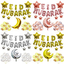 Set of 37 pcs Eid Mubarak Crescent Star Moon Foil Star Balloon Latex Balloon