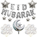 Set of 37 pcs Eid Mubarak Crescent Star Moon Foil Star Balloon Latex Balloon