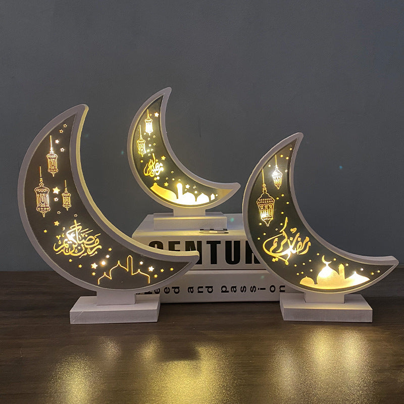White Muslim Ramadan Eid Decorative Lamp Moon Crescent Night Light Home Desktop