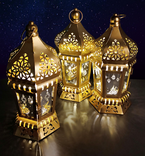 Ramadan Lamp EID Mubarak Party Fanous LED Hanging Lantern Warm Lights for Muslim Event Decorations