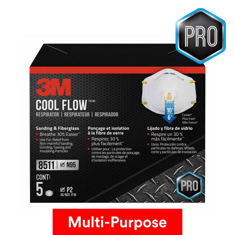 3M Cool Flow Sanding and Fibreglass Respirator 8511 Pack of 5