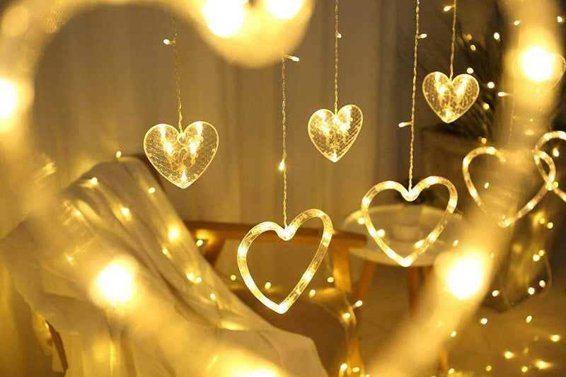 Twinkle LED Heart Curtain Warm White String Light, 3.5 Meters 8 Flashing Modes