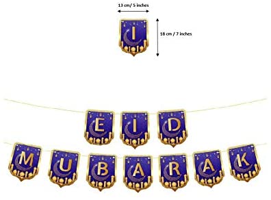 Eid Mubarak Banner Party Decoration Supplies Blue and Gold ( Ramadan Eid Event )