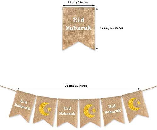 Eid Mubarak Golden Crescent Moon Banner Party Decoration Supplies Burlap (Ramadan Eid Event)