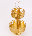 Eid Mubarak Golden Metal Tray Decorations Cookies Storage Ramadan Ornament Party Festival Table Decor-Double-Layer Assembly