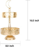 Eid Mubarak Golden Metal Tray Decorations Cookies Storage Ramadan Ornament Party Festival Table Decor-Double-Layer Assembly