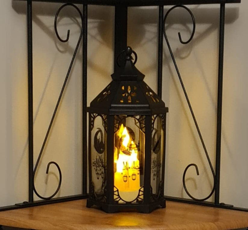 Ramadan Mubarak Lamp Black Fanous LED Hanging Lantern Warm Lights for Muslim Event Decorations