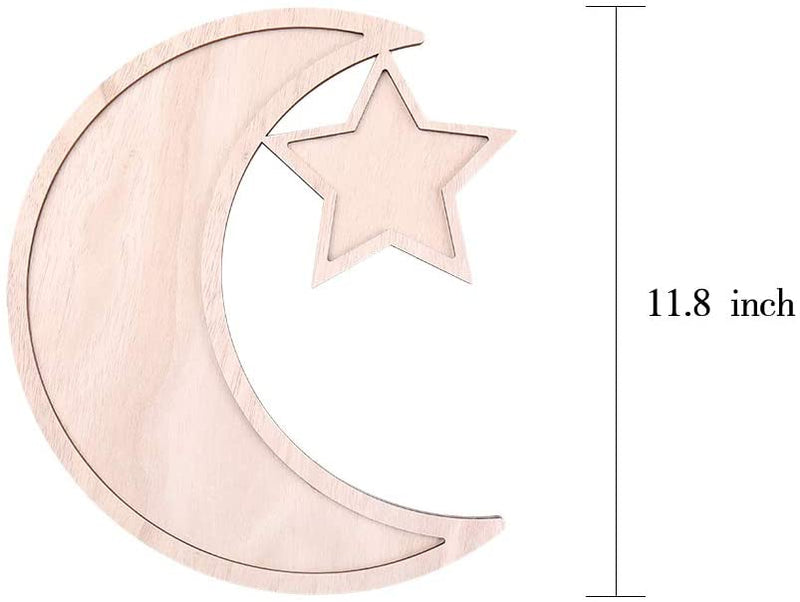 Wooden Moon Star Shaped Tray Ramadan Kareem Decoration for Home Eid Mubarak Gift Box Dessert Tray Craft Islam Muslim Party