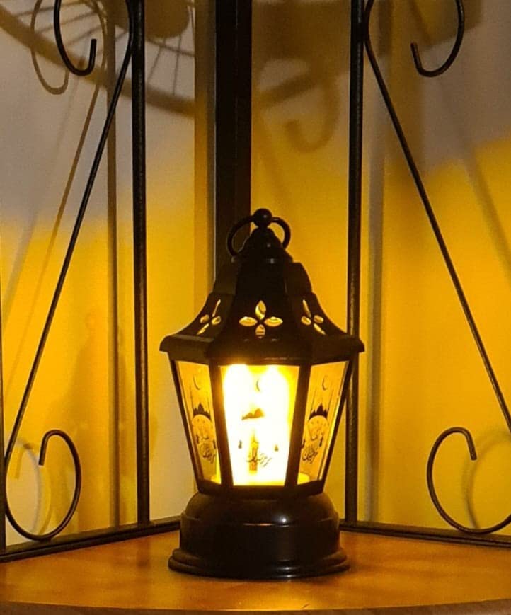 Ramadan Lamp Black Fanous LED Hanging Welcome Ramadan Eid Mubarak Lantern Warm Lights for Muslim Event Decorations