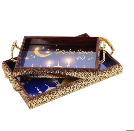 Ramadan Kareem  Wooden Food Serving Tray with Handles Perfect for Ramadan and Eid Mubarak Celebration and Home Decoration