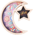 Wooden Eid Mubarak Dessert Tray, Ramadan Kareem Moon Star Shape Tray, Wooden Artistic Party Serving Tableware Tray