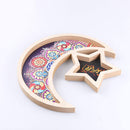 Wooden Eid Mubarak Dessert Tray, Ramadan Kareem Moon Star Shape Tray, Wooden Artistic Party Serving Tableware Tray