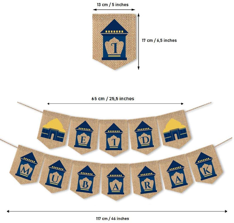 Eid Mubarak Mosque Banner Party Decoration Supplies Blue And Beige