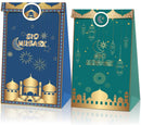 Pack of 12 Eid Mubarak Gift Bag  Blue and Green Plus Bonus of Beautiful Islamic Design Stickers