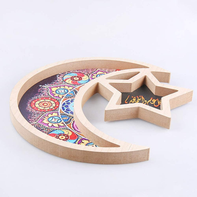 Wooden Eid Mubarak Dessert Tray, Ramadan Kareem Moon Star Shape Tray, Wooden Artistic Party Serving Tableware Tray