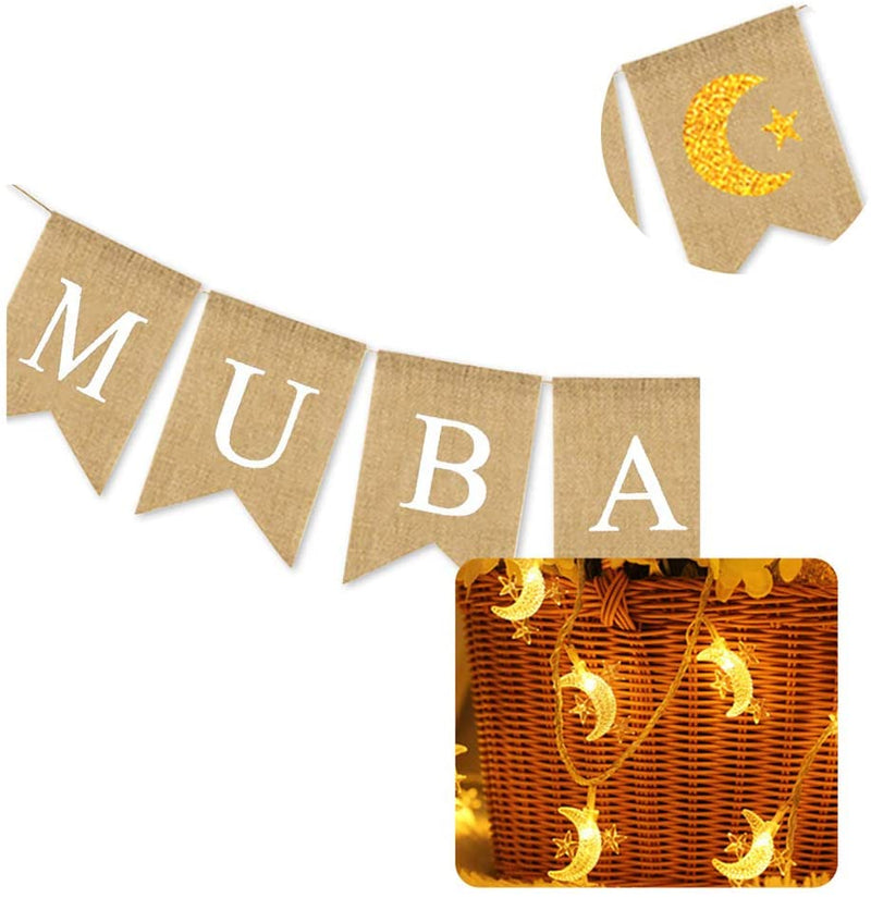 Eid Mubarak Crescent Moon Banner Ramadan Eid Party Decoration Supplies Burlap