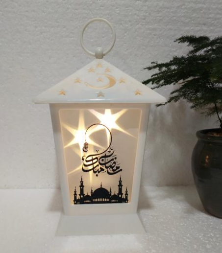 Fanous Ramadan Lantern with LED Decorative Hanging Lantern for Home Table Decoration (white)