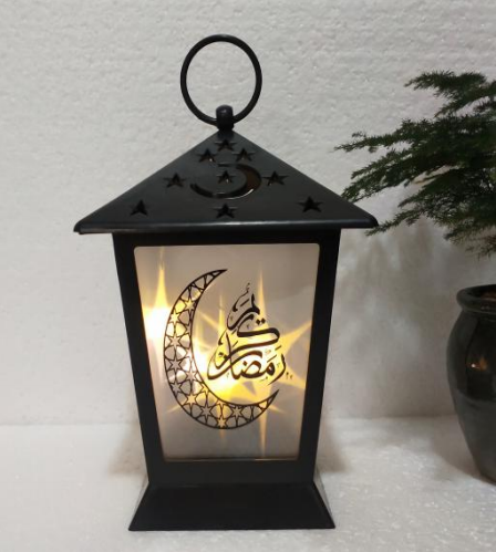 Fanous Ramadan Lantern with LED Decorative Hanging Lantern for Home Table Decoration (black)