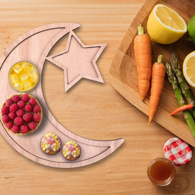 Wooden Moon Star Shaped Tray Ramadan Kareem Decoration for Home Eid Mubarak Gift Box Dessert Tray Craft Islam Muslim Party