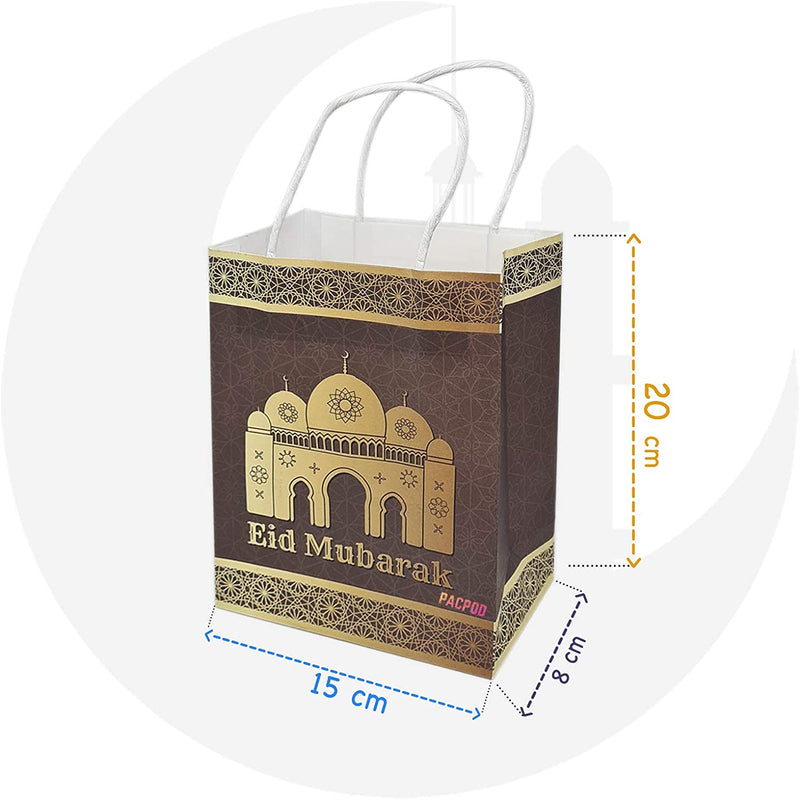 Pack of 10 Eid Mubarak Gift Bag Party Decoration Supplies Gold and Brown