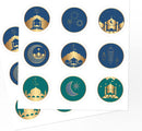 Pack of 12 Eid Mubarak Gift Bag  Blue and Green Plus Bonus of Beautiful Islamic Design Stickers
