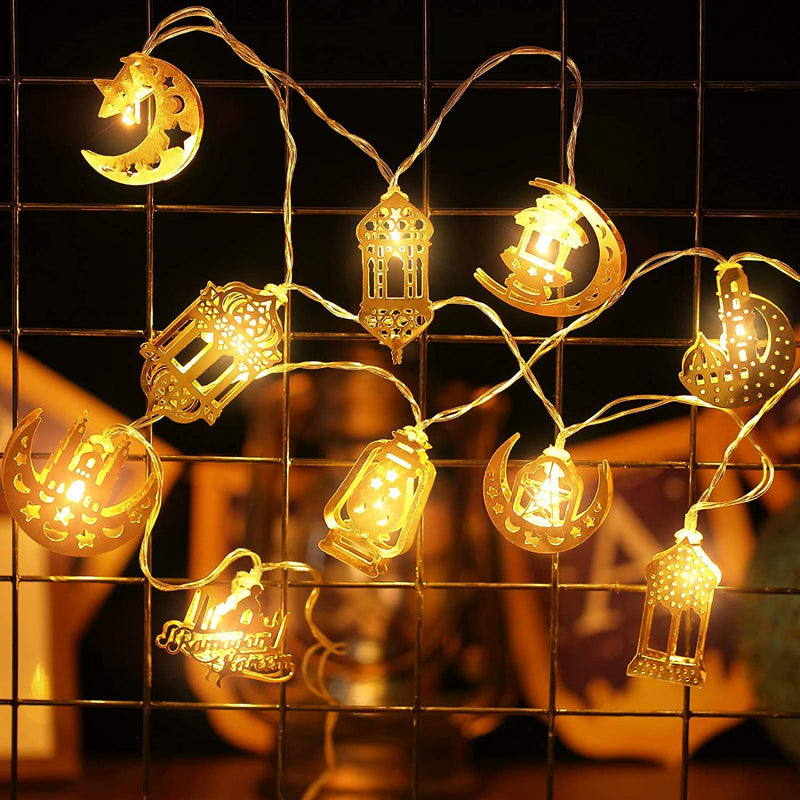 Ramadan String Lights, 6.56 Feet 10 LEDs Eid Moon Star Kerosene Lantern Lamp, Battery Operated for Ramadan  Party Supplies