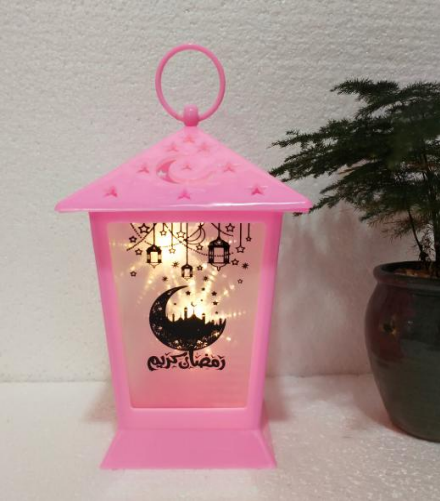 Fanous Ramadan Lantern with LED Decorative Hanging Lantern for Home Table Decoration (rose)