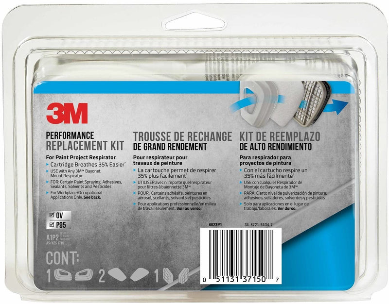 3M Paint Project Respirator Cartridge Replacement Kit, 2 Cartridges (1-Pair) 4 Filters (2-Pair) 2 Retainers (1-Pair)
