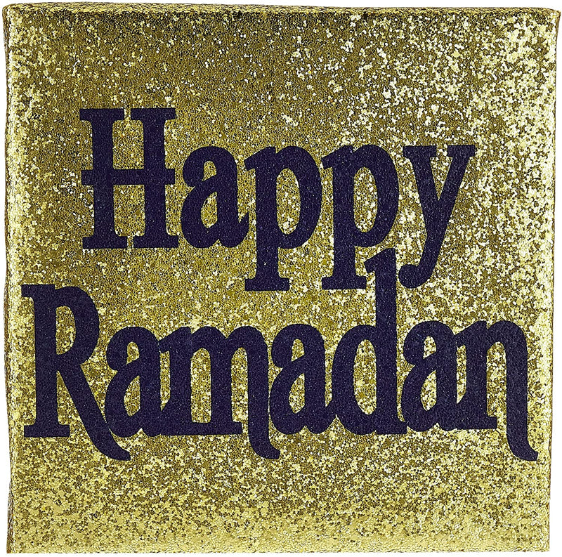 Eid Ramadan Canvas Plaque, Glitter Gold/Purple