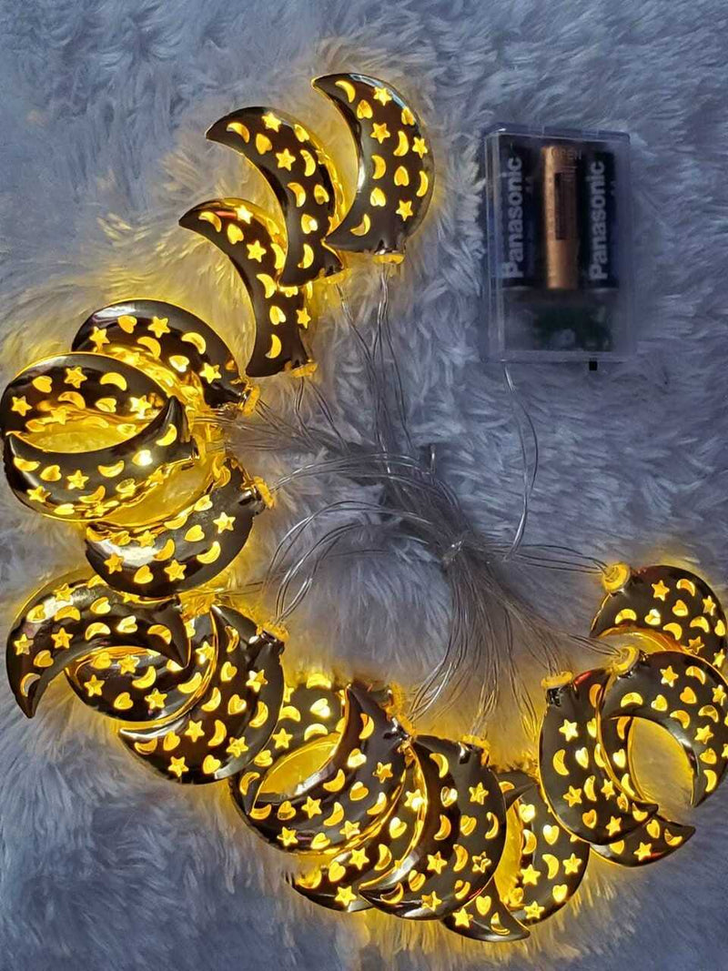 SKN Golden moon Shape LED Light String, 3 Meters Long With 20 Pcs Of Warm White Lights, For Ramadan And Eid
