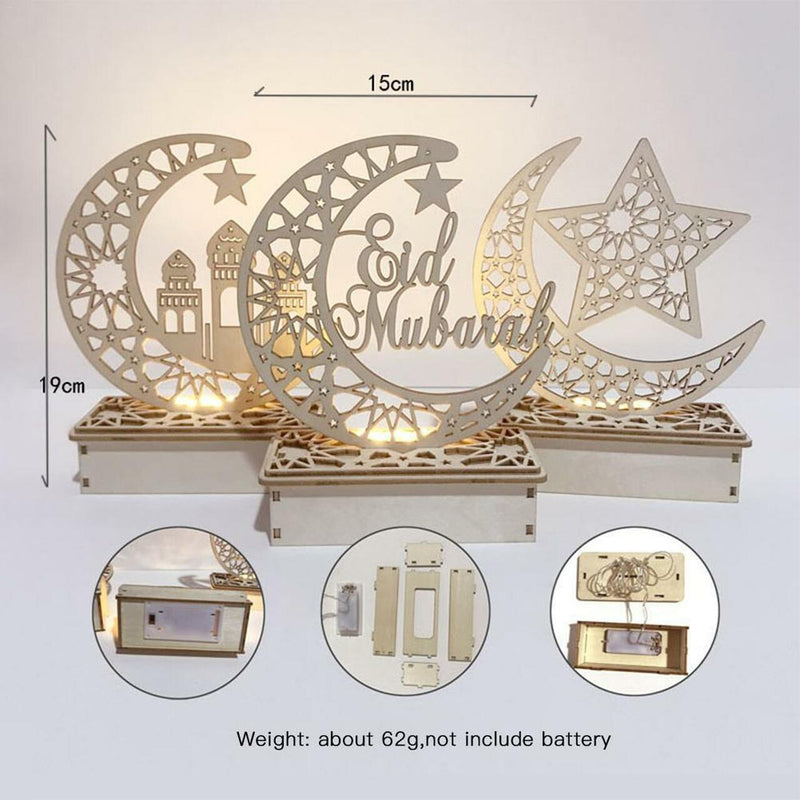 Wooden Hanging Pendant Plate, Mosque with 6 LED String Light Ornament, 15x6x19cm