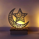 Wooden Hanging Pendant Plate, Moon & Star with 6 LED String Light Ornament, 15x6x19cm
