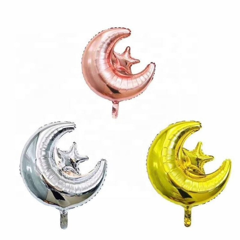 Set Of Three Decorative Foil Balloons For Ramadan Kareem And Eid Mubarak Designs, Moon With Star Balloon