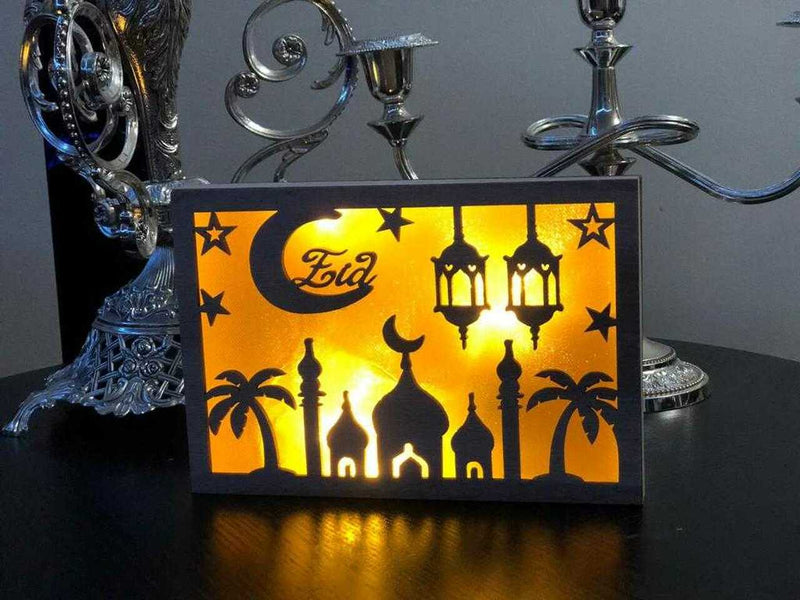 Wooden Rectangular Horizontal Plaque with Eid Mubarak LED Light Box