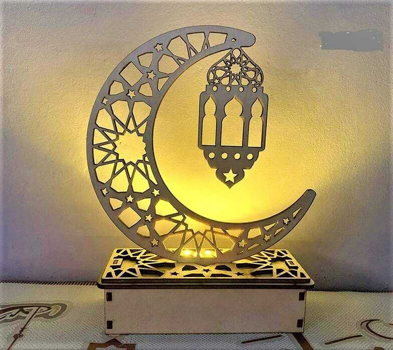 Wooden Hanging Pendant Plate, Lantern with 6 LED String Light Ornament, 15x6x19cm