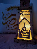 Wooden Lantern with LED Night Light, Decoration Ornament , 38X16X16cm Design 2
