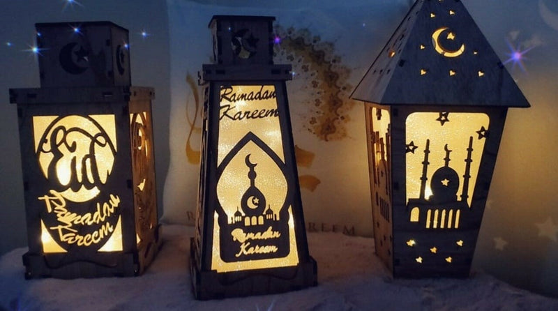 Wooden Lantern with LED Night Light, Decoration Ornament , 38X16X16cm Design 2
